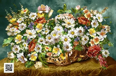alt="نقشه طرح دار قالی سبد شکوفه‌ها "
